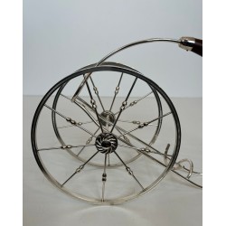 Silver-Plated Two-Wheeled Carriage Wine Bottle Holder with Leather Handle, France, circa 1970