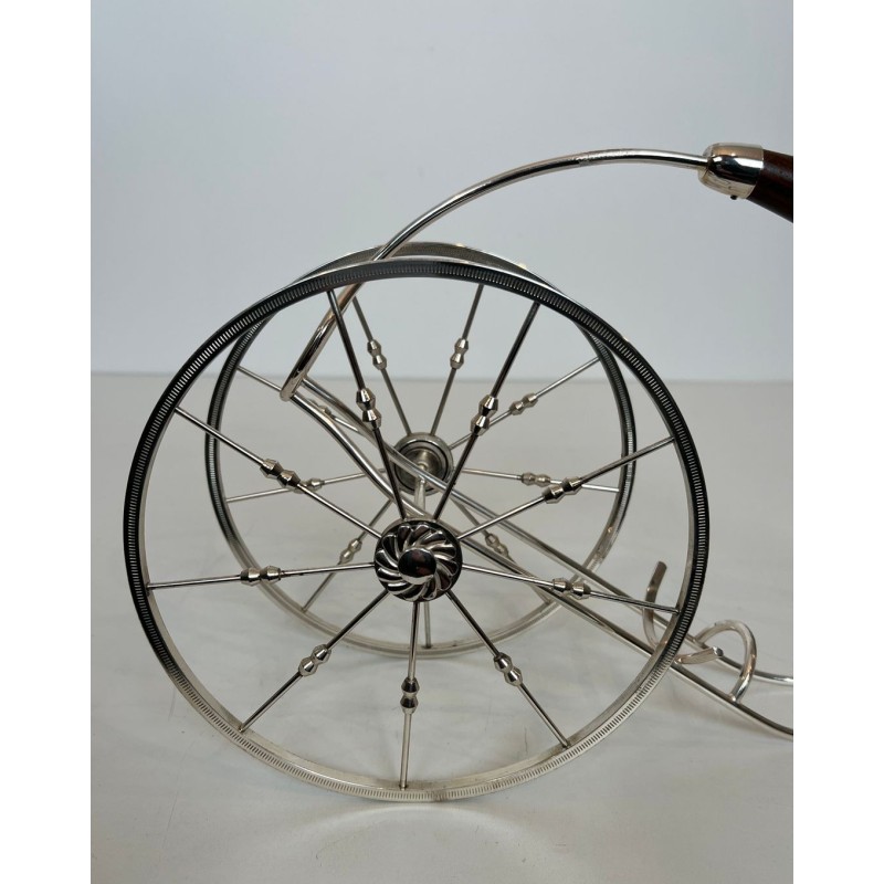 Silver-Plated Two-Wheeled Carriage Wine Bottle Holder with Leather Handle, France, circa 1970