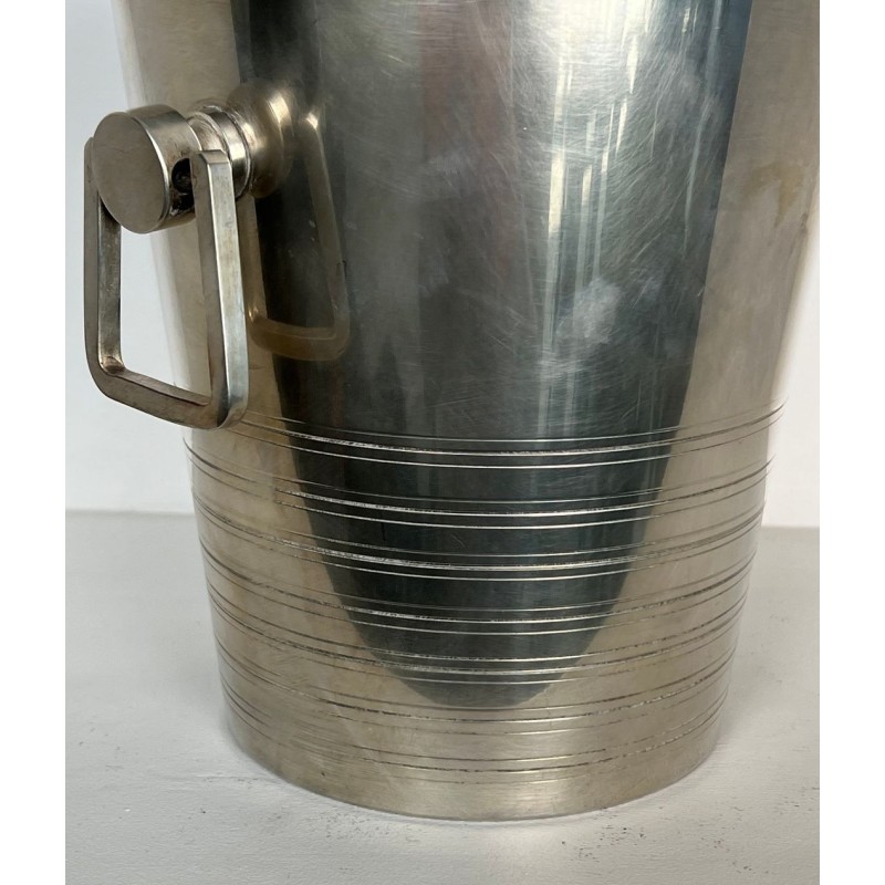 Seau à Champagne Art Déco en Métal Argenté à Anses en Anneau, France, vers 1930