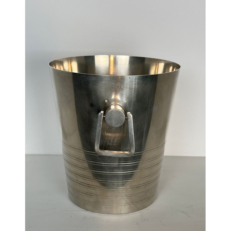 Seau à Champagne Art Déco en Métal Argenté à Anses en Anneau, France, vers 1930