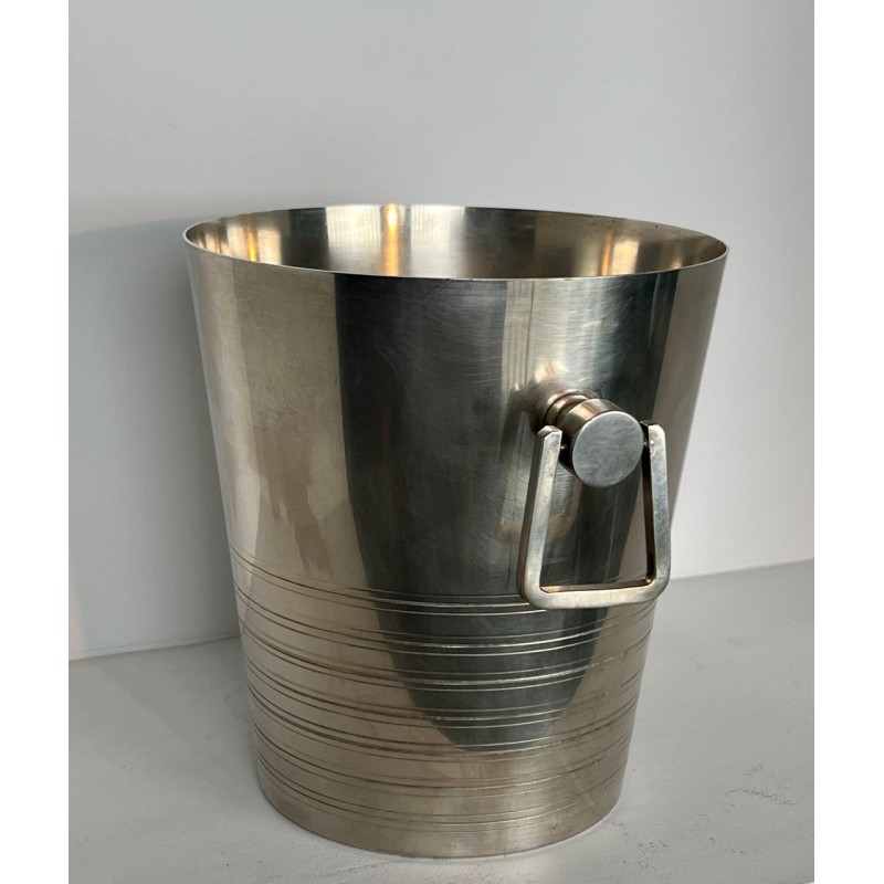 Seau à Champagne Art Déco en Métal Argenté à Anses en Anneau, France, vers 1930