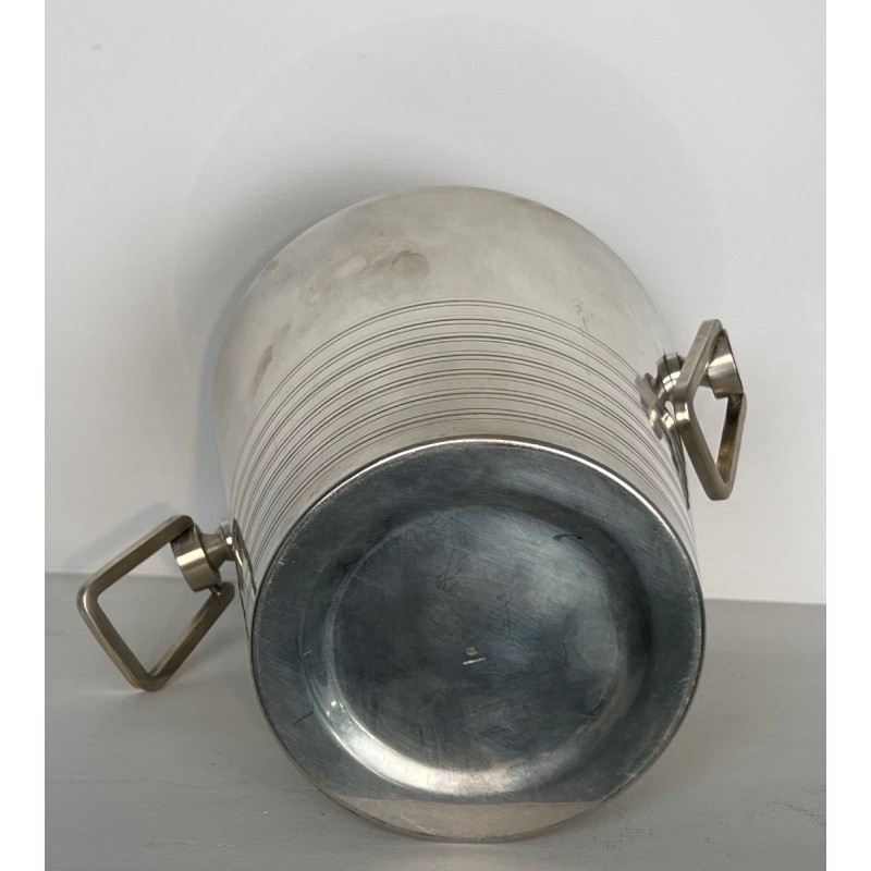 Seau à Champagne Art Déco en Métal Argenté à Anses en Anneau, France, vers 1930