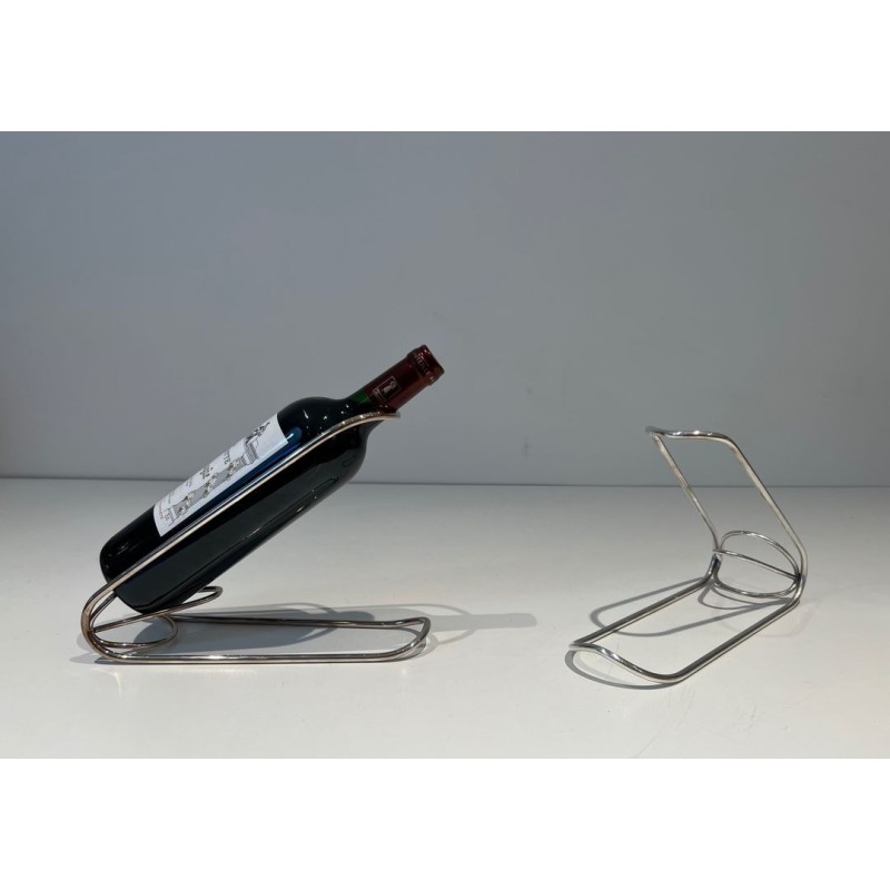 Pair of Silver-Plated Beaded Wire Wine Bottle Cradles, France, circa 1930