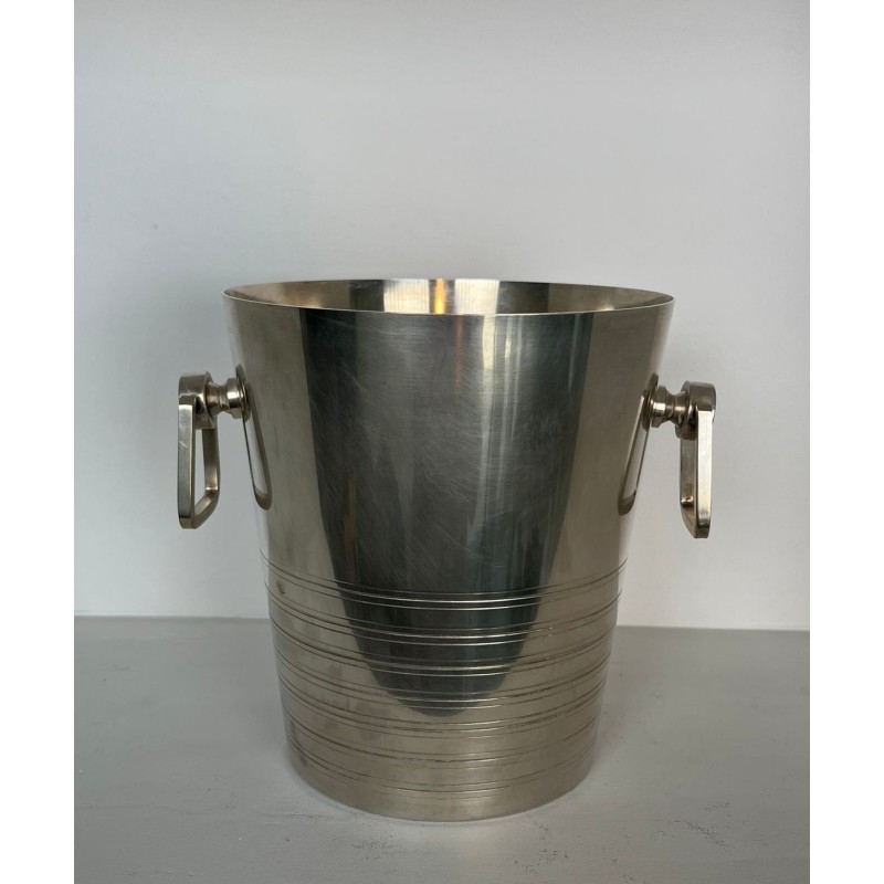 Seau à Champagne Art Déco en Métal Argenté à Anses en Anneau, France, vers 1930