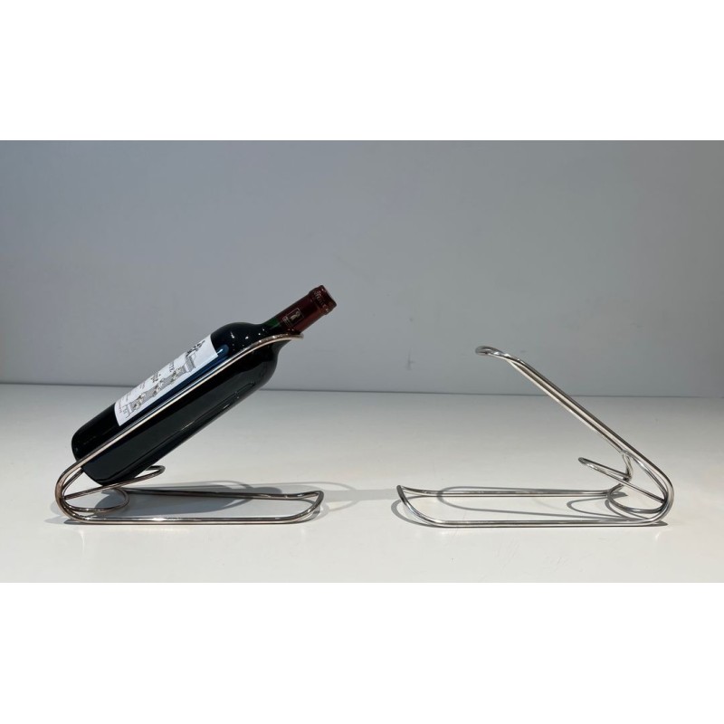 Pair of Silver-Plated Beaded Wire Wine Bottle Cradles, France, circa 1930