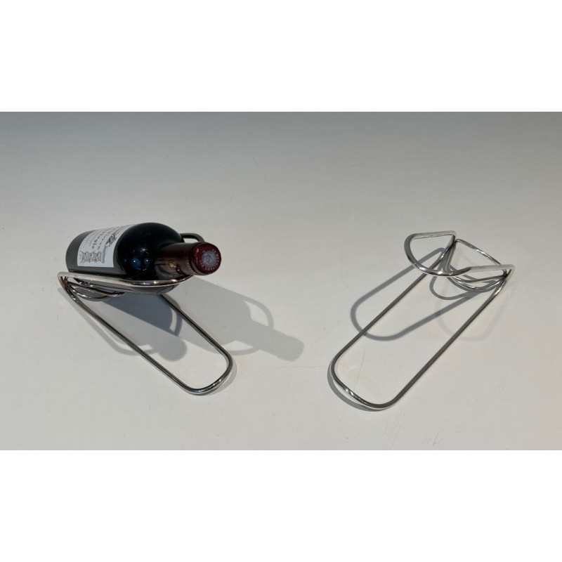 Pair of Silver-Plated Beaded Wire Wine Bottle Cradles, France, circa 1930