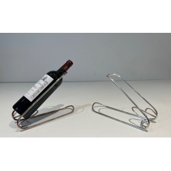 Pair of Silver-Plated Beaded Wire Wine Bottle Cradles, France, circa 1930