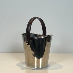 Silver-Plated Champagne Bucket with Leather Strap Handle, France, circa 1970