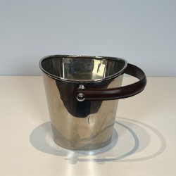 Silver-Plated Champagne Bucket with Leather Strap Handle, France, circa 1970
