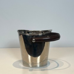 Silver-Plated Champagne Bucket with Leather Strap Handle, France, circa 1970