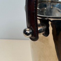Silver-Plated Champagne Bucket with Leather Strap Handle, France, circa 1970