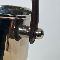 Seau à Champagne en Métal Argenté à Anse en Cuir, France, vers 1970
