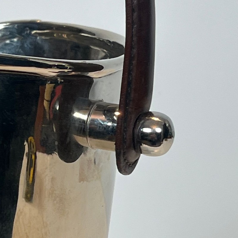 Seau à Champagne en Métal Argenté à Anse en Cuir, France, vers 1970