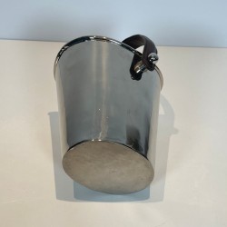 Silver-Plated Champagne Bucket with Leather Strap Handle, France, circa 1970
