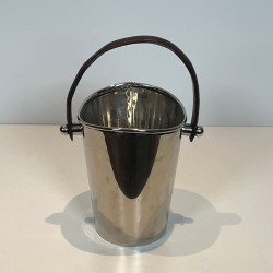 Silver-Plated Champagne Bucket with Leather Strap Handle, France, circa 1970