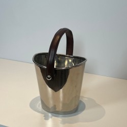 Silver-Plated Champagne Bucket with Leather Strap Handle, France, circa 1970