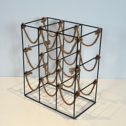 Black Metal Wire and Rope Wine Rack for Nine Bottles, France, circa 1970