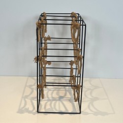 Black Metal Wire and Rope Wine Rack for Nine Bottles, France, circa 1970