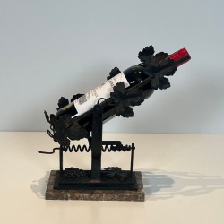 Wrought Iron Wine Decanting Cradle with Vine Leaf Décor on Marble Base, France, circa 1920