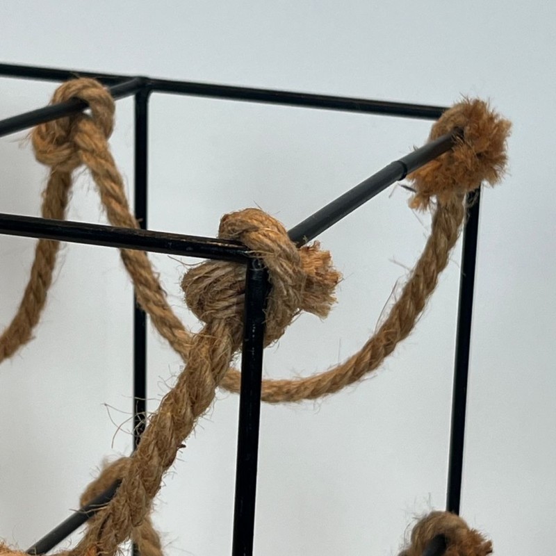 Black Metal Wire and Rope Wine Rack for Nine Bottles, France, circa 1970