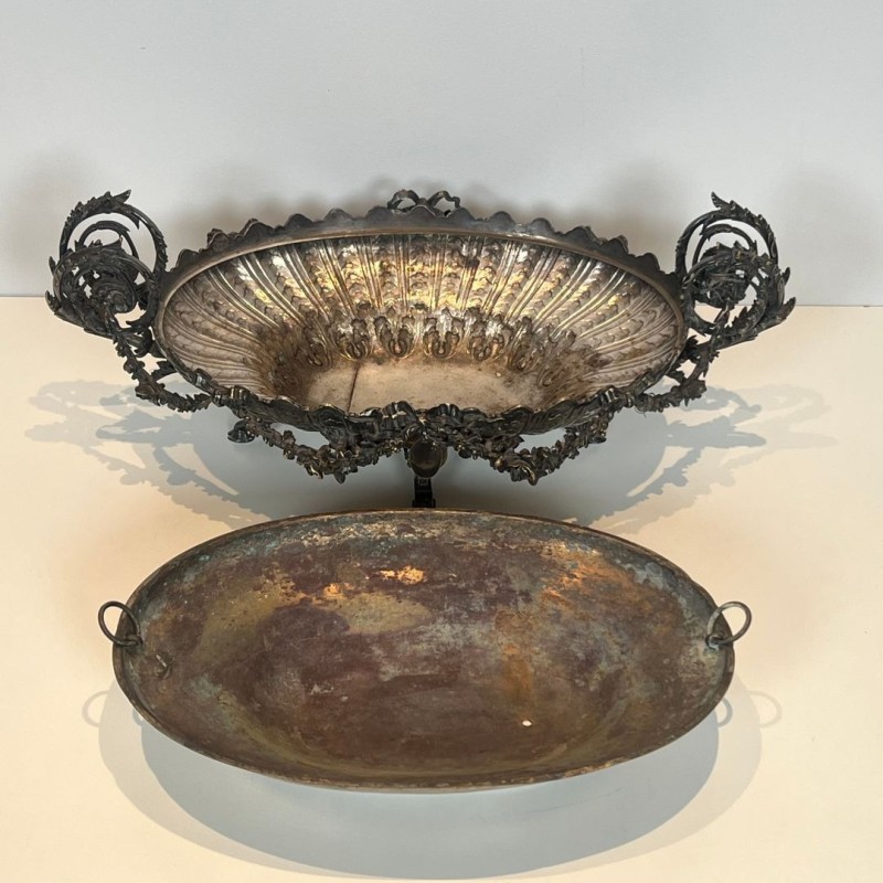 Surtout de Table Signé en Métal Argenté Ciselé à Décors Rococo, France, vers 1900