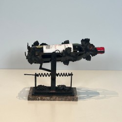 Wrought Iron Wine Decanting Cradle with Vine Leaf Décor on Marble Base, France, circa 1920