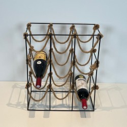 Black Metal Wire and Rope Wine Rack for Nine Bottles, France, circa 1970