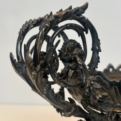 Signed Silver-Plated Chased Metal Table Centrepiece with Rococo Scroll Décor, France, circa 1900