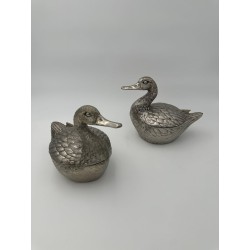 Pair of Duck-Form Silvered Metal Ice Buckets by Mauro Manetti, Florence, circa 1970