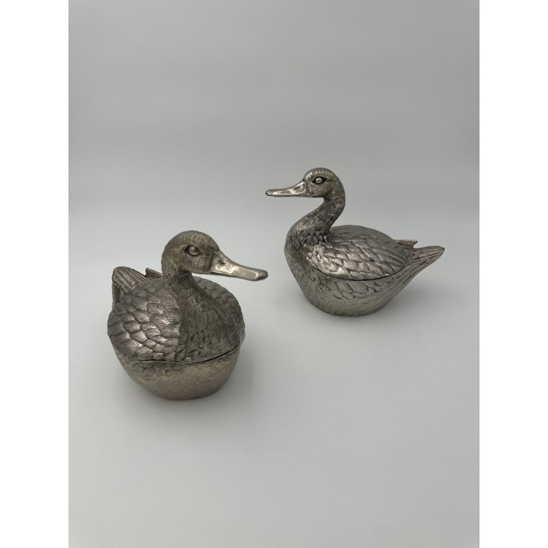 Paire de Seaux à Glaçons en Forme de Canard en Métal Argenté par Mauro Manetti, Florence, vers 1970