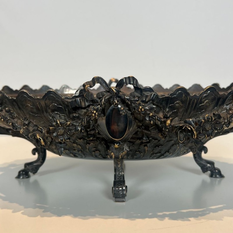 Surtout de Table Signé en Métal Argenté Ciselé à Décors Rococo, France, vers 1900