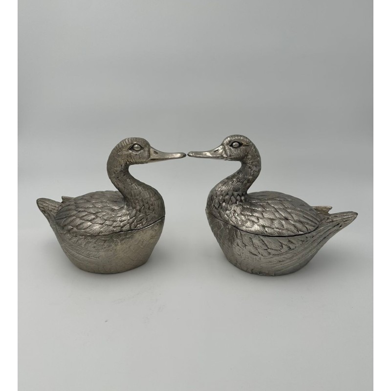 Paire de Seaux à Glaçons en Forme de Canard en Métal Argenté par Mauro Manetti, Florence, vers 1970