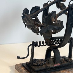 Wrought Iron Wine Decanting Cradle with Vine Leaf Décor on Marble Base, France, circa 1920