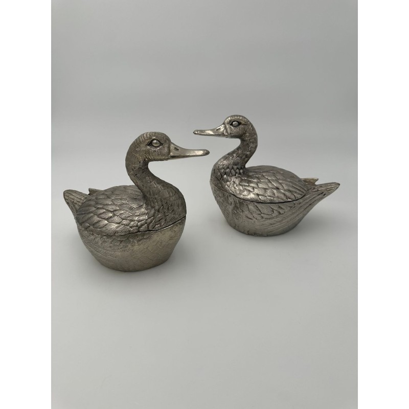 Paire de Seaux à Glaçons en Forme de Canard en Métal Argenté par Mauro Manetti, Florence, vers 1970