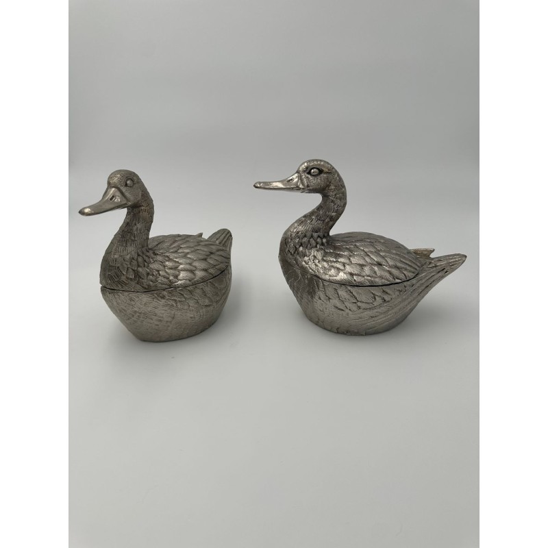 Paire de Seaux à Glaçons en Forme de Canard en Métal Argenté par Mauro Manetti, Florence, vers 1970