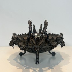 Signed Silver-Plated Chased Metal Table Centrepiece with Rococo Scroll Décor, France, circa 1900