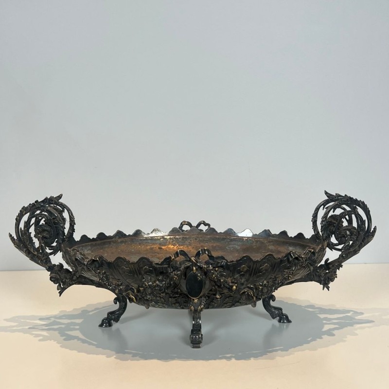 Surtout de Table Signé en Métal Argenté Ciselé à Décors Rococo, France, vers 1900