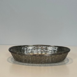 Silver-Plated Woven Wire Oval Basket and Vide-Poche, France, circa 1900