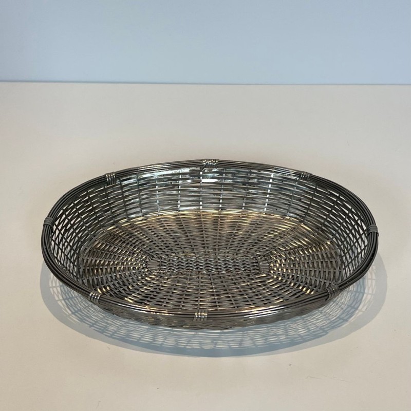 Silver-Plated Woven Wire Oval Basket and Vide-Poche, France, circa 1900
