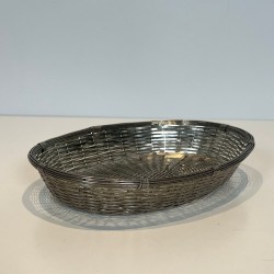 Corbeille et Vide-Poches Ovale en Fil de Métal Argenté Tressé, France, vers 1900