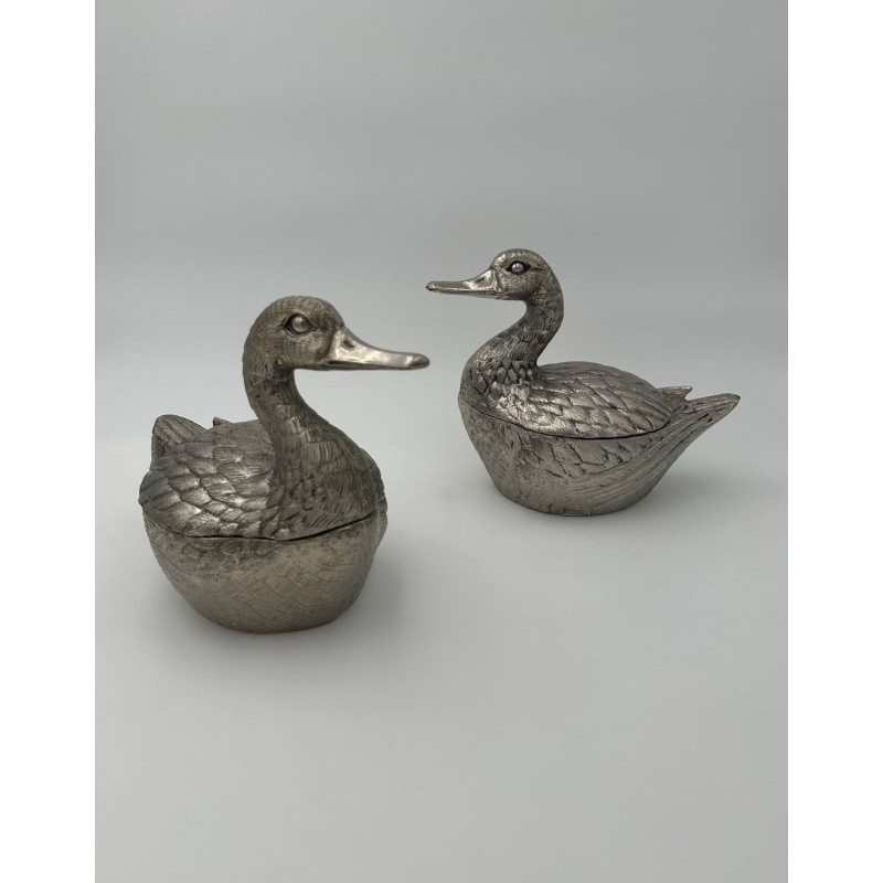 Paire de Seaux à Glaçons en Forme de Canard en Métal Argenté par Mauro Manetti, Florence, vers 1970