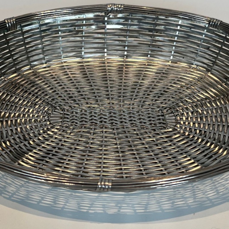 Silver-Plated Woven Wire Oval Basket and Vide-Poche, France, circa 1900