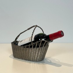 Silver-Plated Woven Wire Wine Decanting Basket with Handle, France, circa 1900