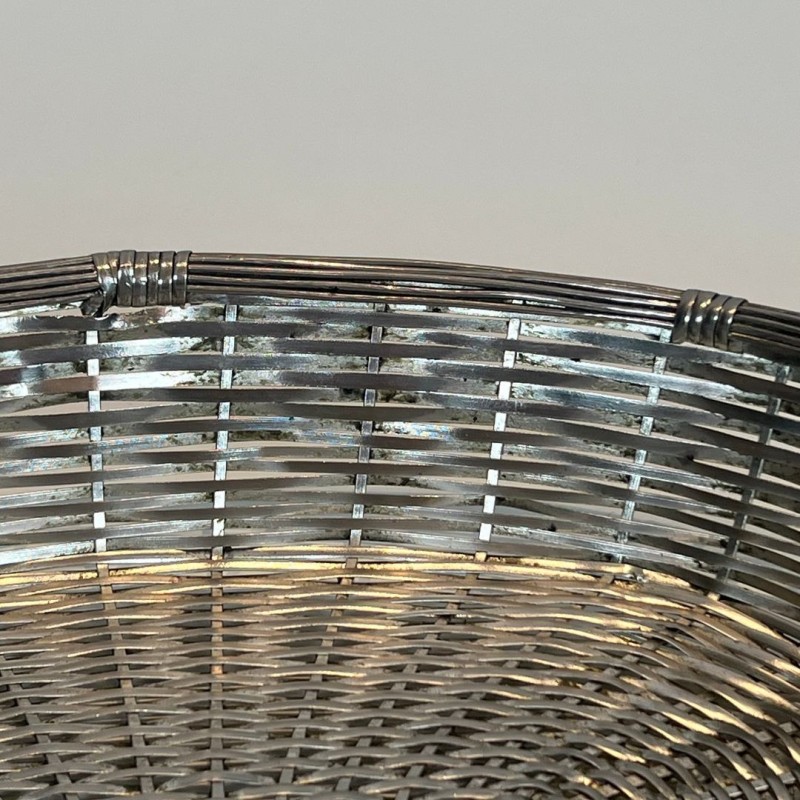 Silver-Plated Woven Wire Oval Basket and Vide-Poche, France, circa 1900