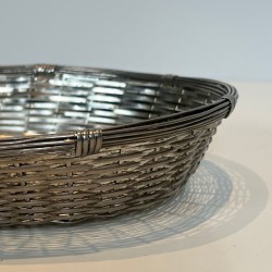 Corbeille et Vide-Poches Ovale en Fil de Métal Argenté Tressé, France, vers 1900