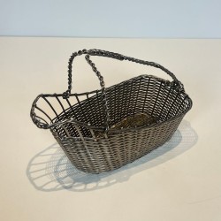 Silver-Plated Woven Wire Wine Decanting Basket with Handle, France, circa 1900