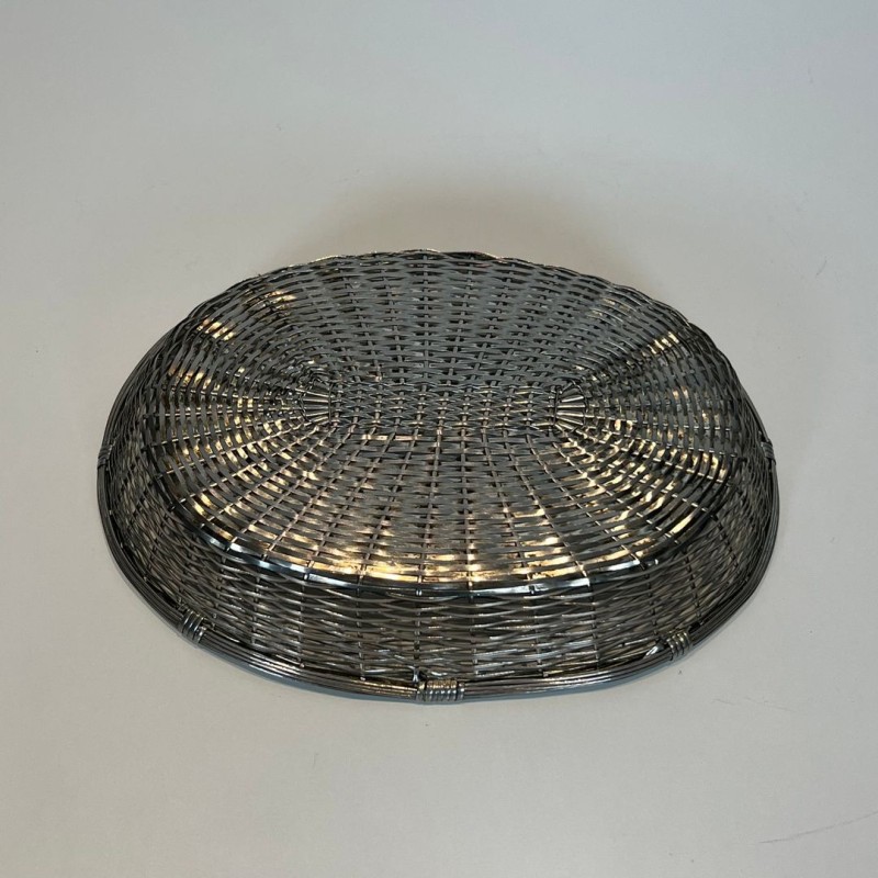 Silver-Plated Woven Wire Oval Basket and Vide-Poche, France, circa 1900