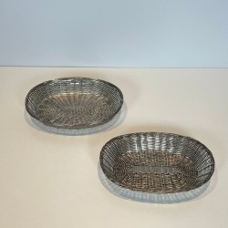 Set of Two Silver-Plated Woven Wire Oval Baskets and Vide-Poches, France, circa 1900