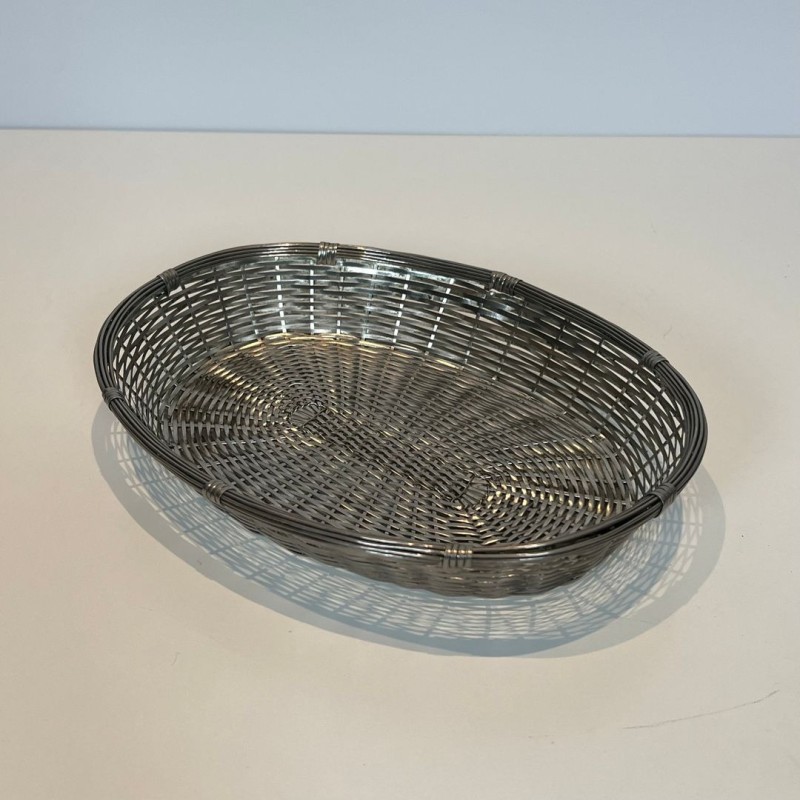Silver-Plated Woven Wire Oval Basket and Vide-Poche, France, circa 1900