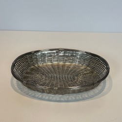 Corbeille et Vide-Poches Ovale en Fil de Métal Argenté Tressé, France, vers 1900
